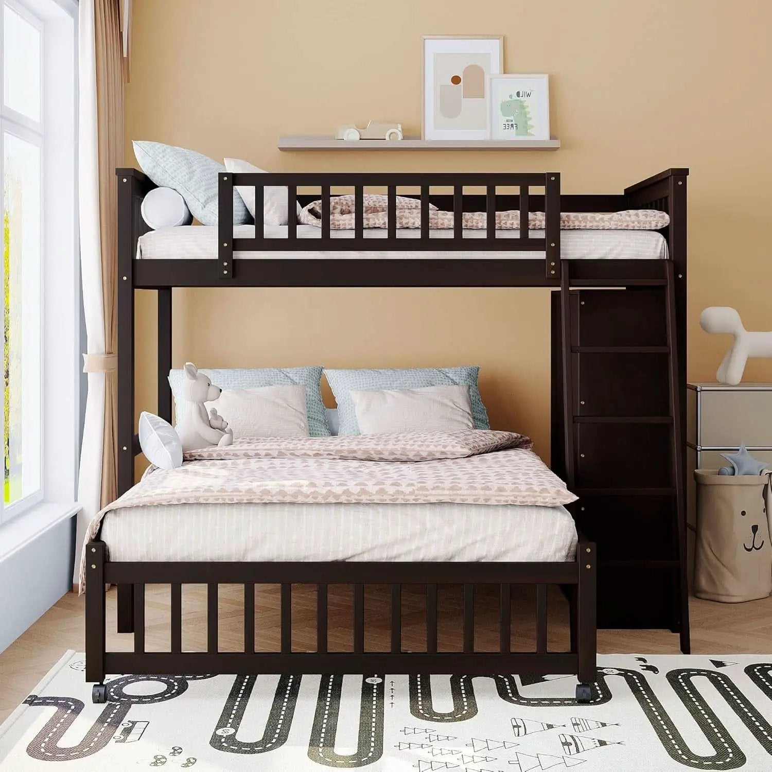 Twin Over Full Bunk Bed With Storage Solid Wood Espresso from PriceLows™