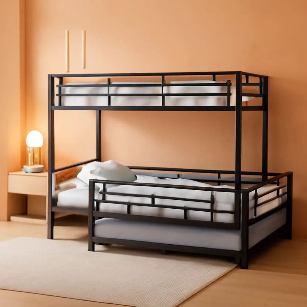 Metal Twin Size Triple Bunk Bed with Trundle, Black for Kids from PriceLows™