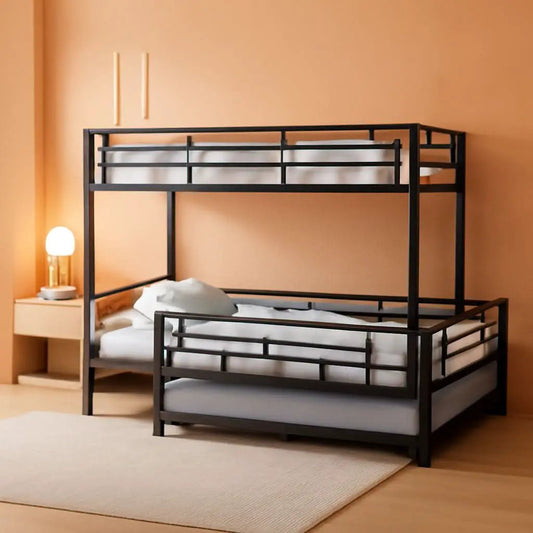 Metal Twin Size Triple Bunk Bed with Trundle, Black for Kids from PriceLows™