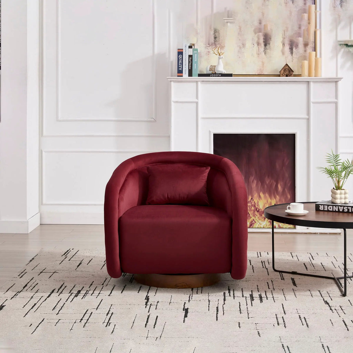 Teddy Fabric Swivel Accent Chair | 360 Degree Rotation | Solid Rubber Wood Frame | Cozy Texture