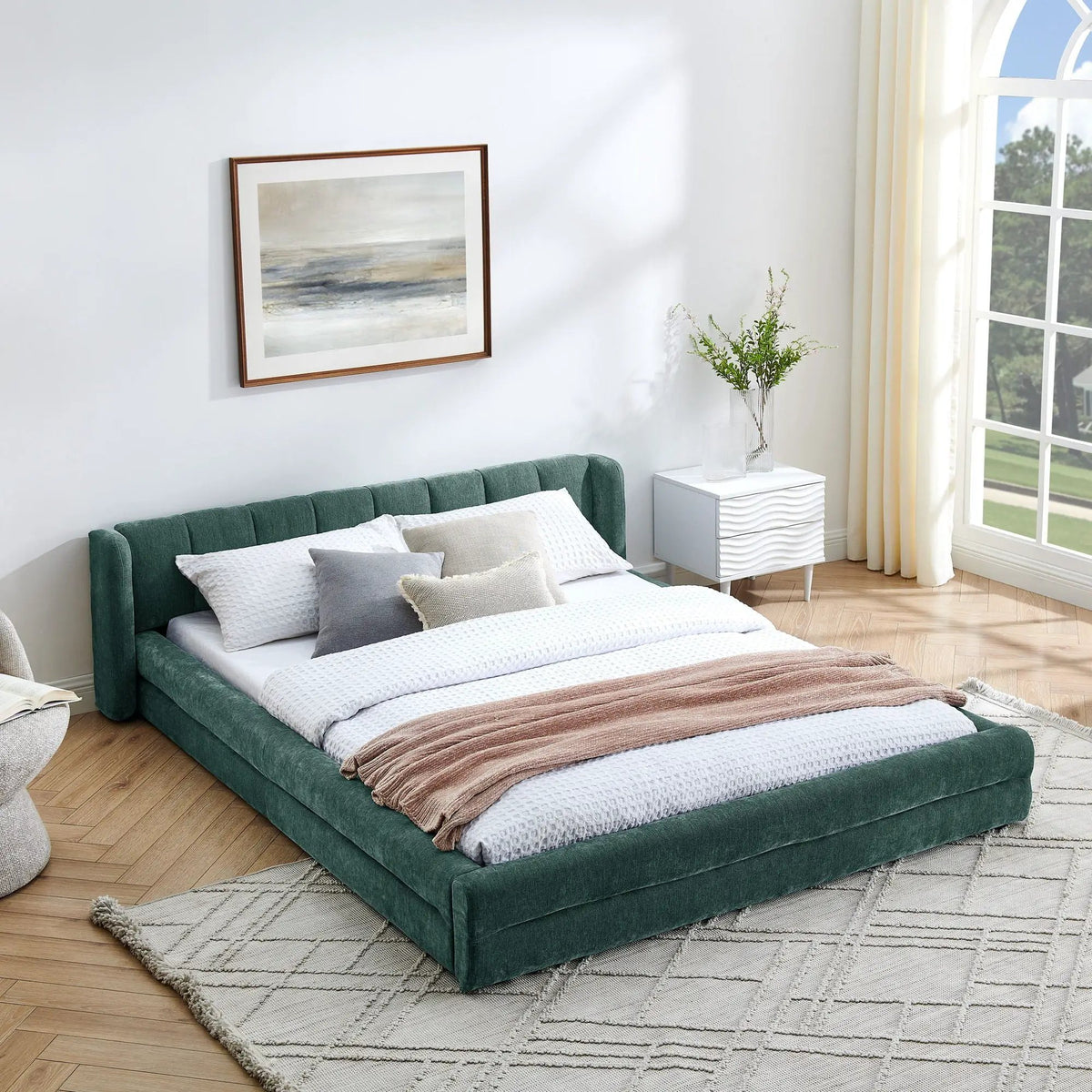 Modern Upholstered Bed Frame | Queen Size | Thick Fabric Upholstery | Grounded Headboard Design