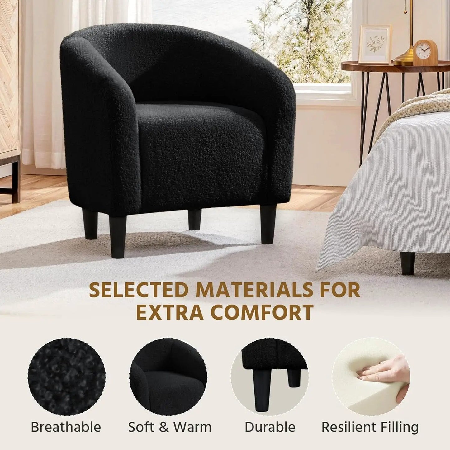 Black Boucle Armchair Club Chair Cushioned Comfort from PriceLows™
