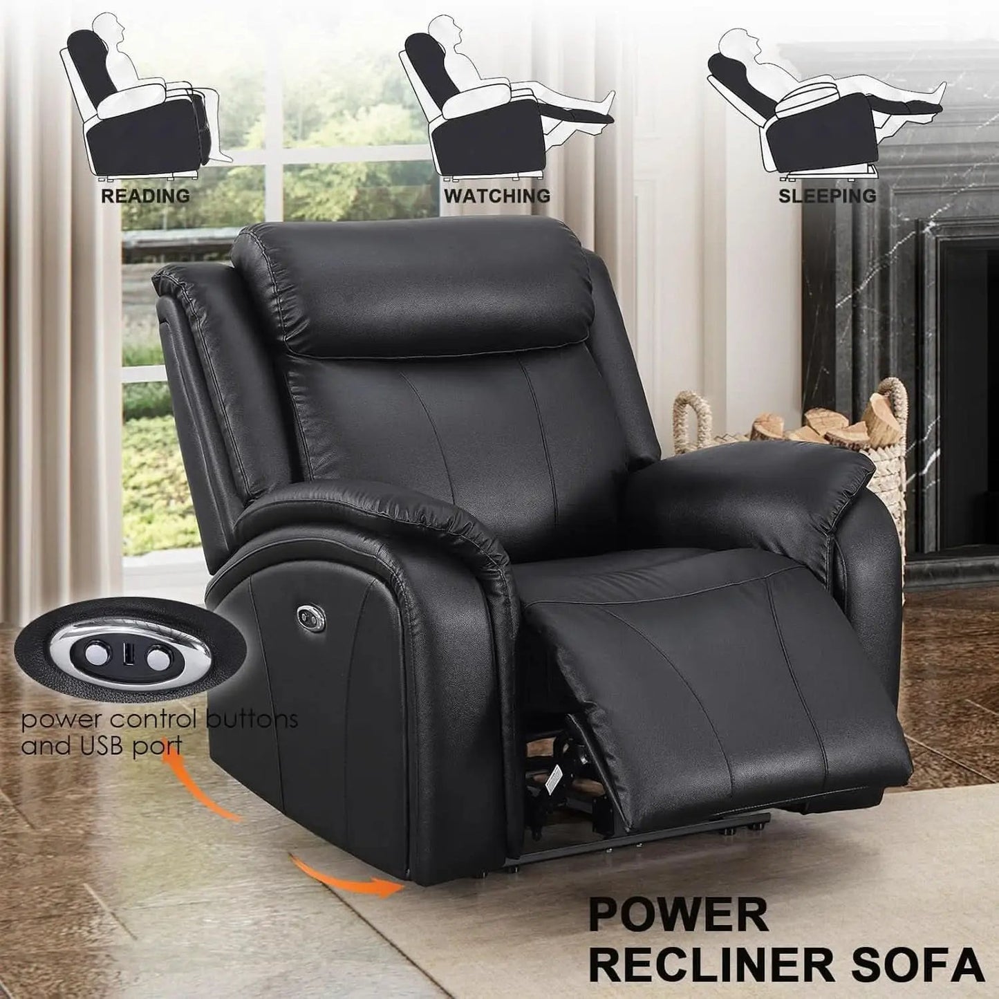Power Recliner Sofa Set 3 Piece With Storage Black from PriceLows™