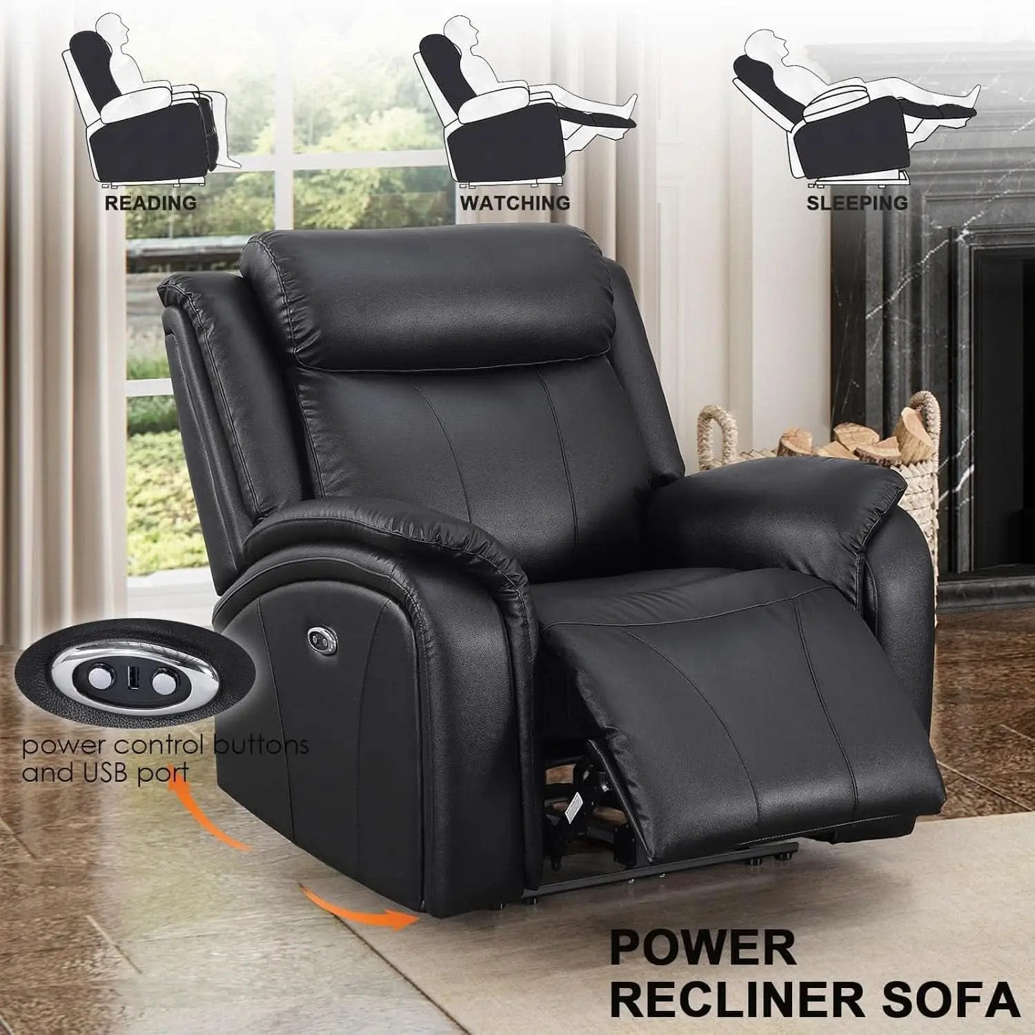 Power Recliner Sofa Set 3 Piece With Storage Black from PriceLows™