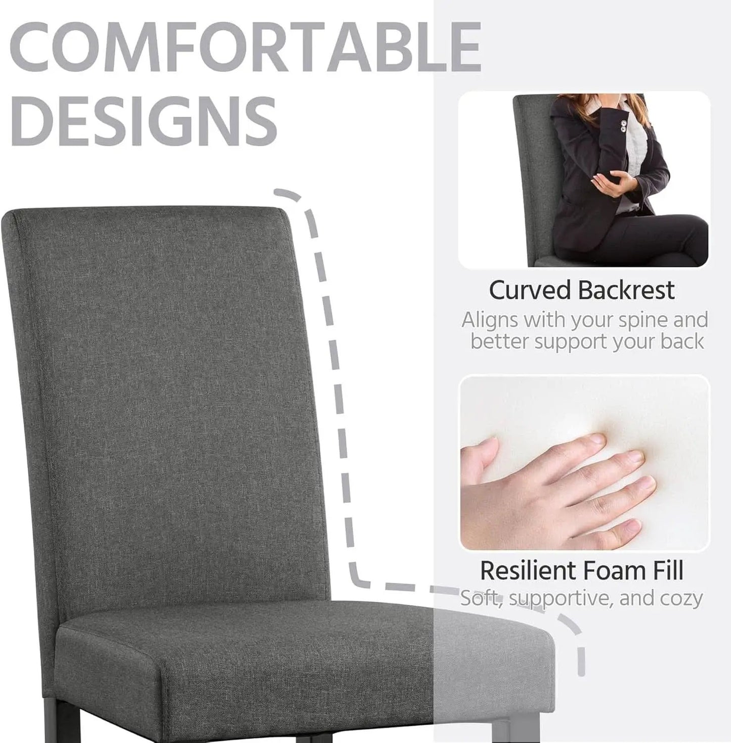 Dark Grey Upholstered Dining Chairs Set Of 4 With Wood Legs from PriceLows™