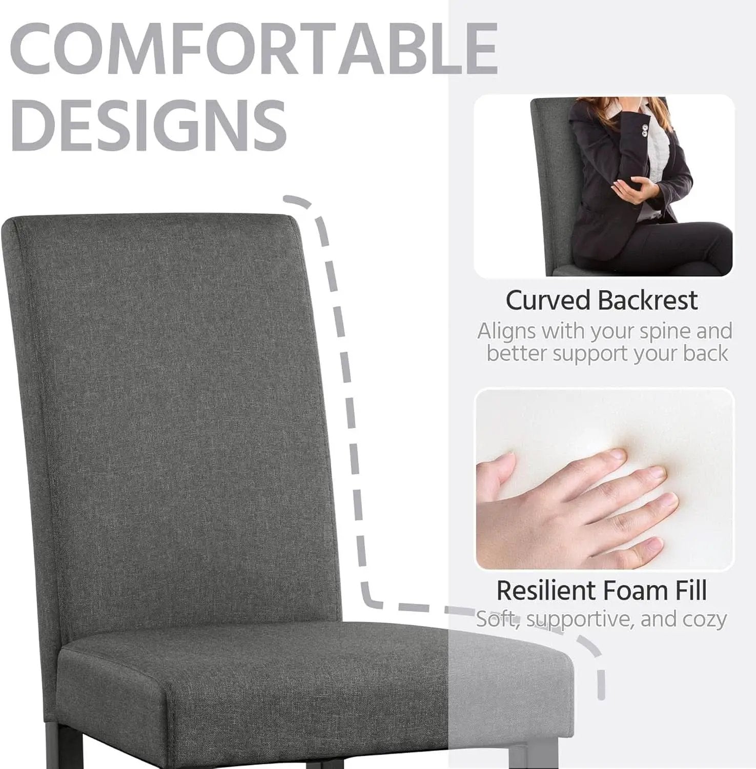 Dark Grey Upholstered Dining Chairs Set Of 4 With Wood Legs from PriceLows™