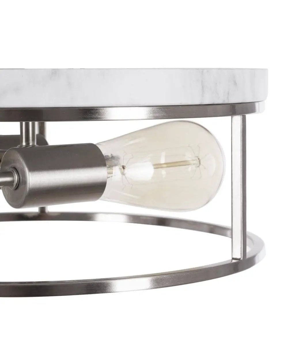 Flush Mount Ceiling Light | 2-Light | 13 Inch Wide | Brushed Nickel White Marble