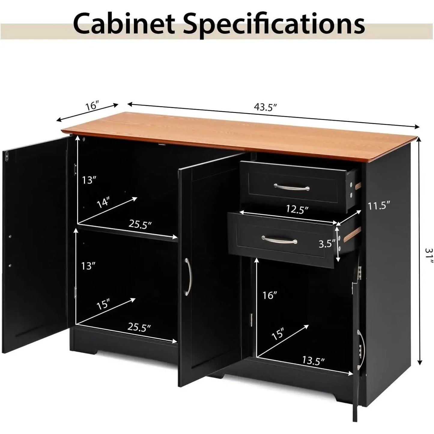 Buffet Credenza Console Table With Drawers In Oak Finish from PriceLows™