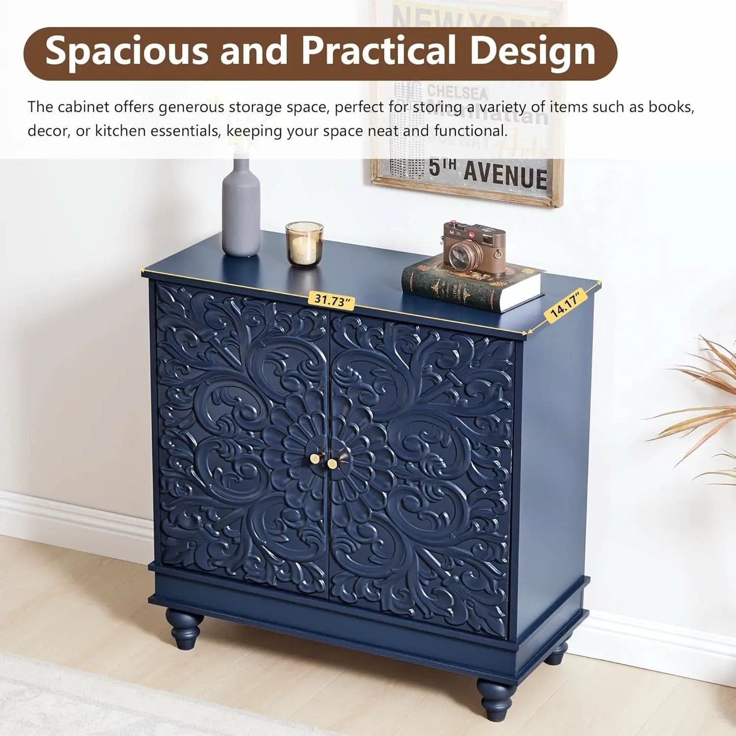 Midnight Blue Luxury Accent Sideboard With 2 Doors from PriceLows™