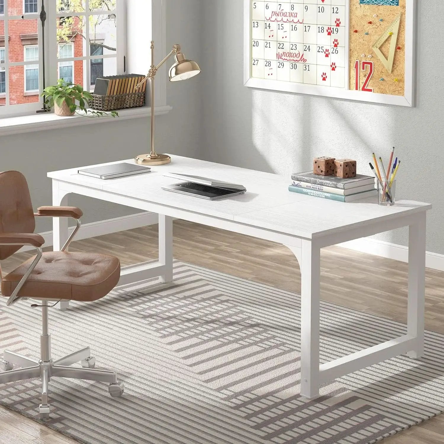 70 Inch White Executive Desk For Home Office Workspace from PriceLows™