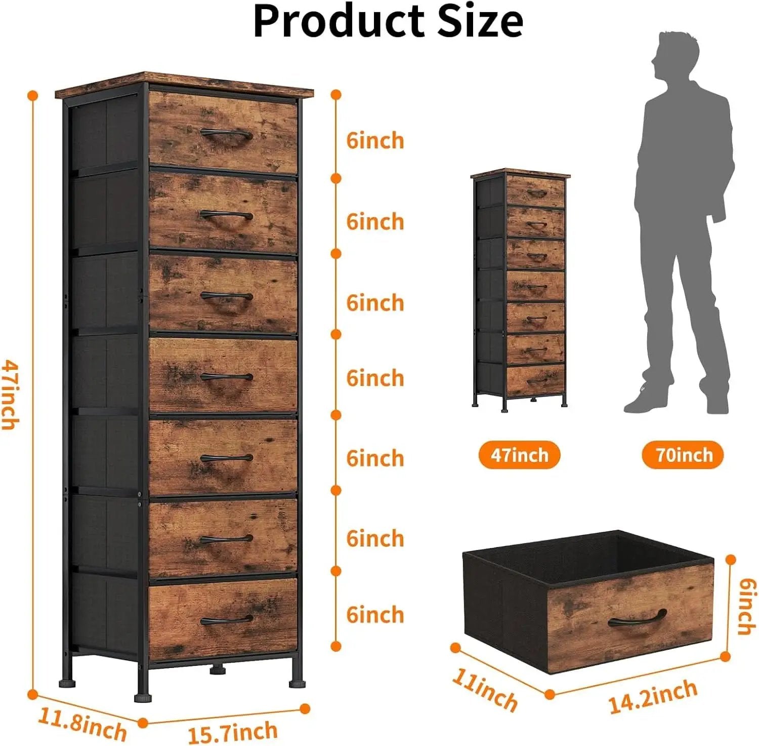 Tall Dresser With Seven Fabric Drawers In Woodgrain Finish from PriceLows™