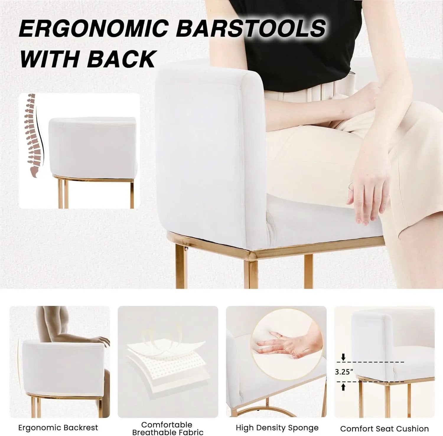Counter Height Bar Stools Set Of 2 Ivory Velvet 24 Inch from PriceLows™