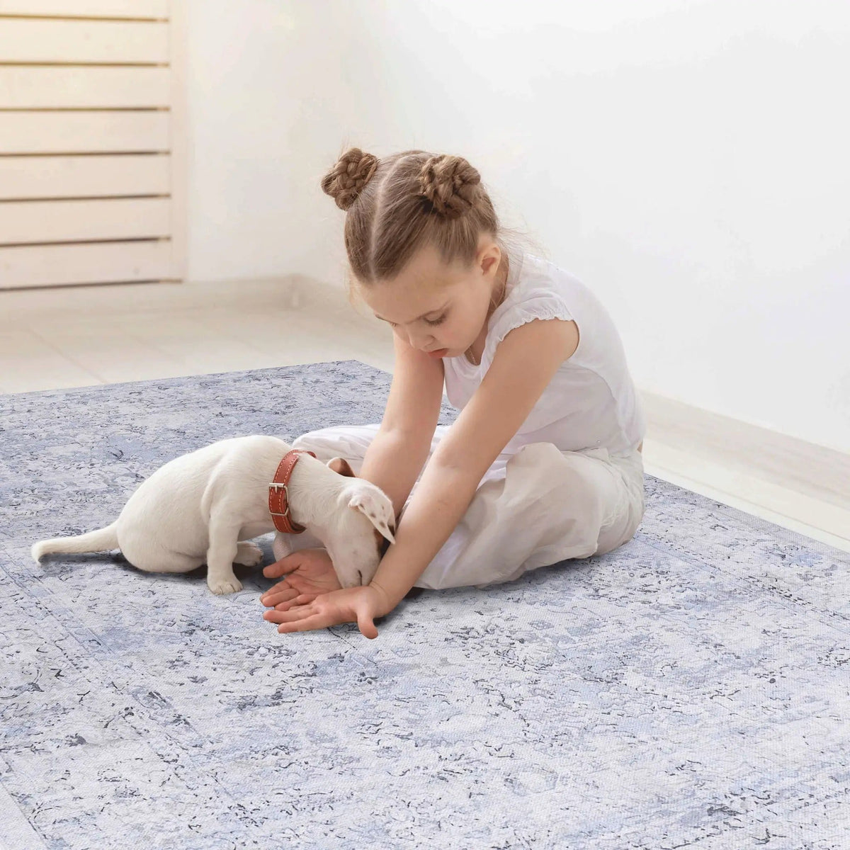 Maval 4' X 6' Area Rug Washable | 72 x 48 x 0.14 in | Cotton | Blue / Cream