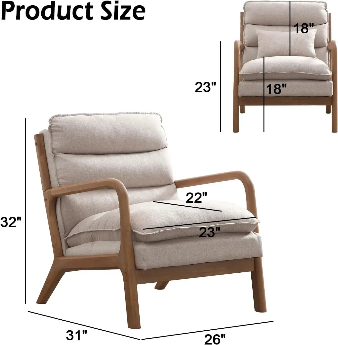 Beige Mid Century Modern Upholstered Accent Armchair from PriceLows™