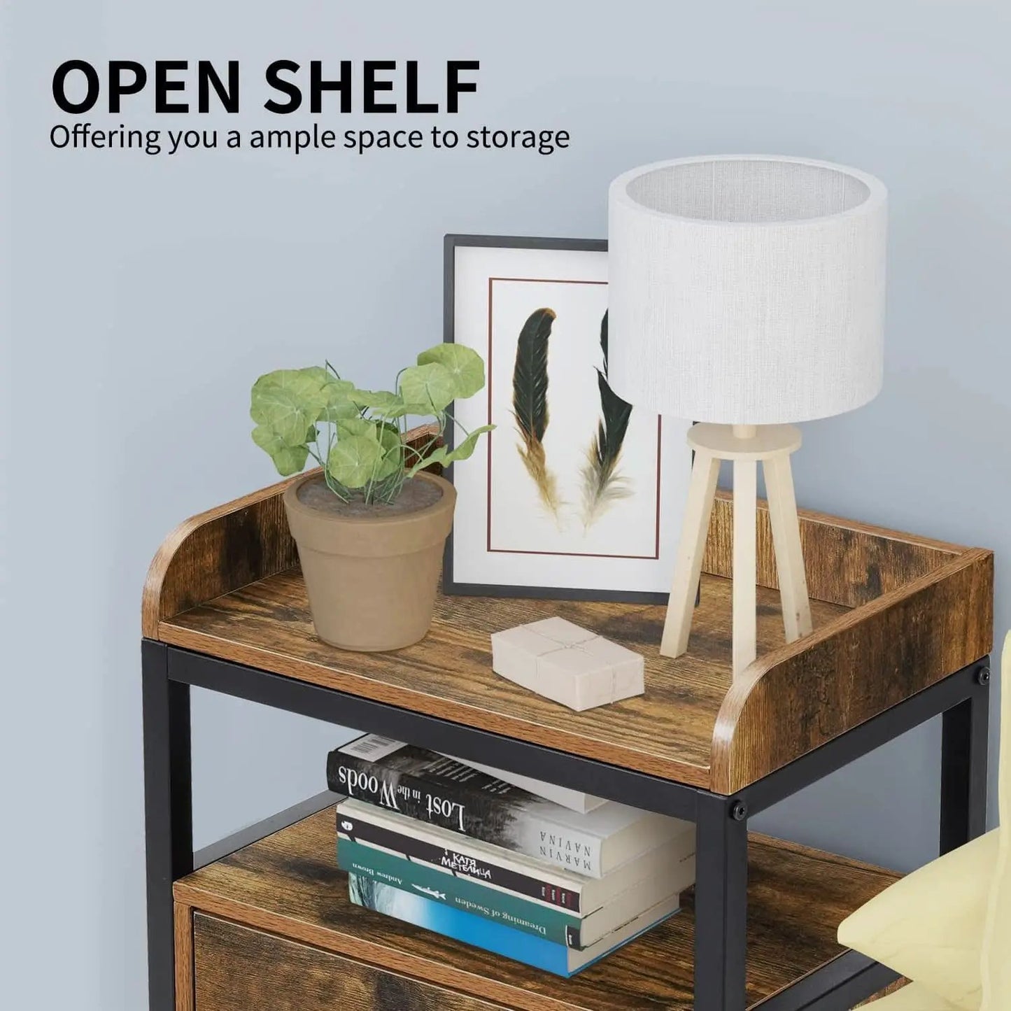 Industrial Three Tier Nightstand Set With Wood Grain Finish from PriceLows™