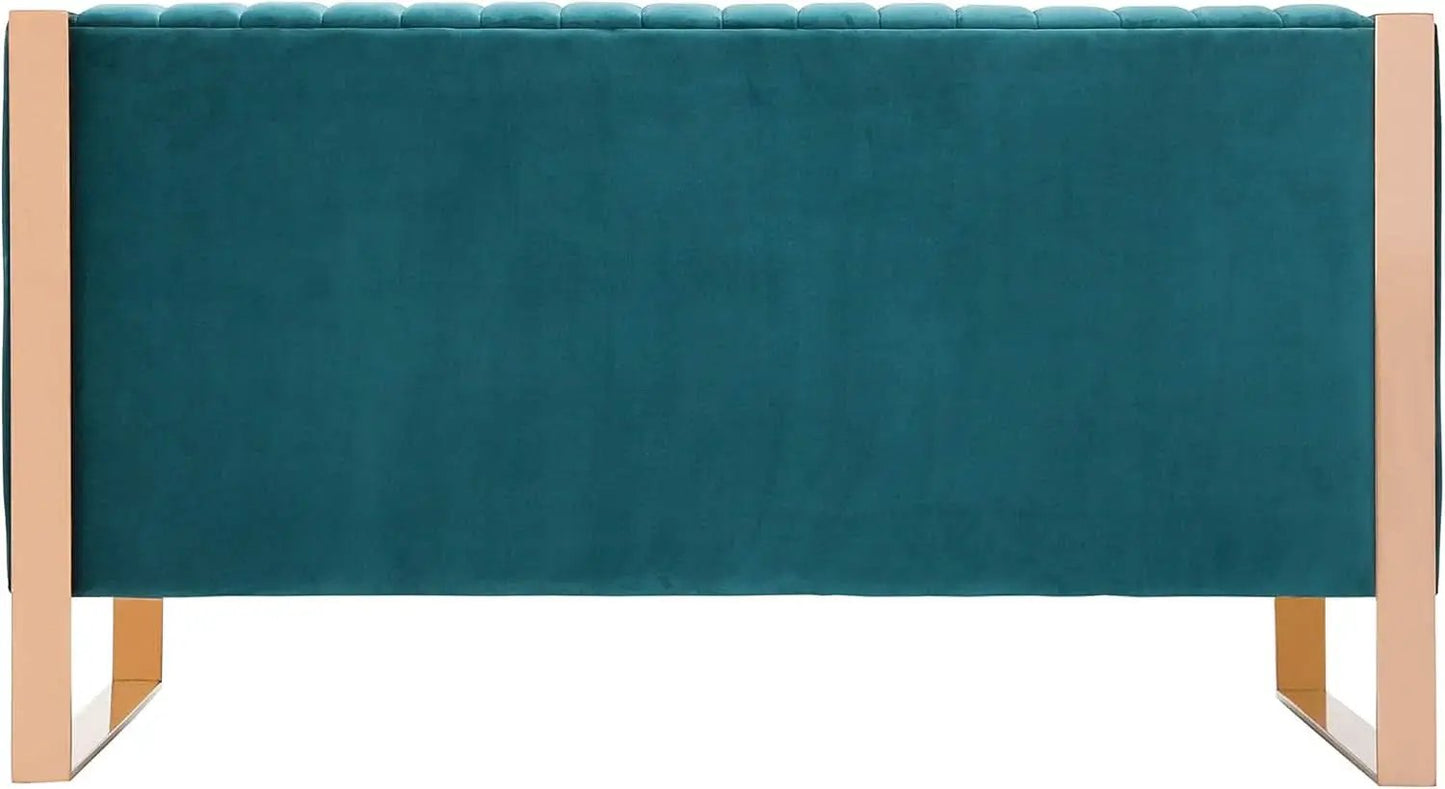 57 Inch Teal Velvet Loveseat For Living Room High Density Foam from PriceLows™