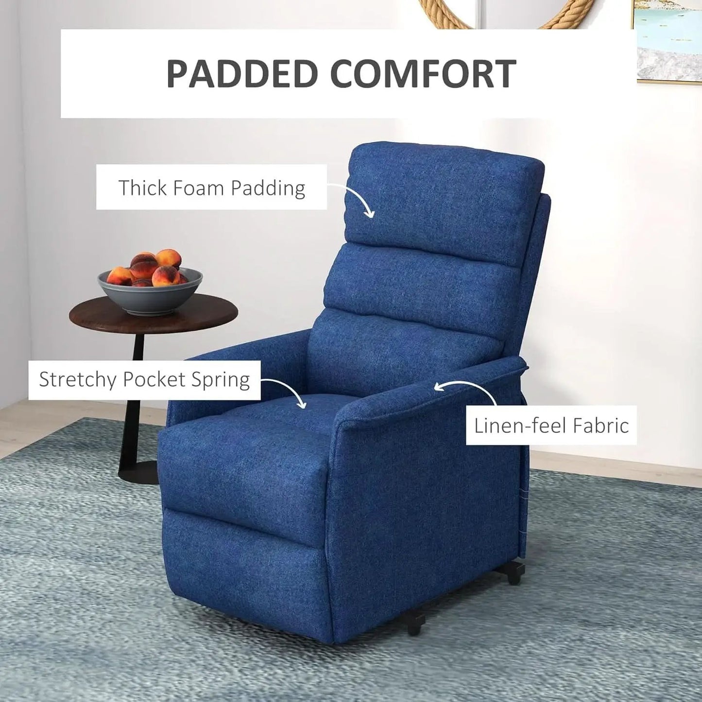 Power Lift Recliner Chair In Dark Blue Fabric Easy Assembly from PriceLows™