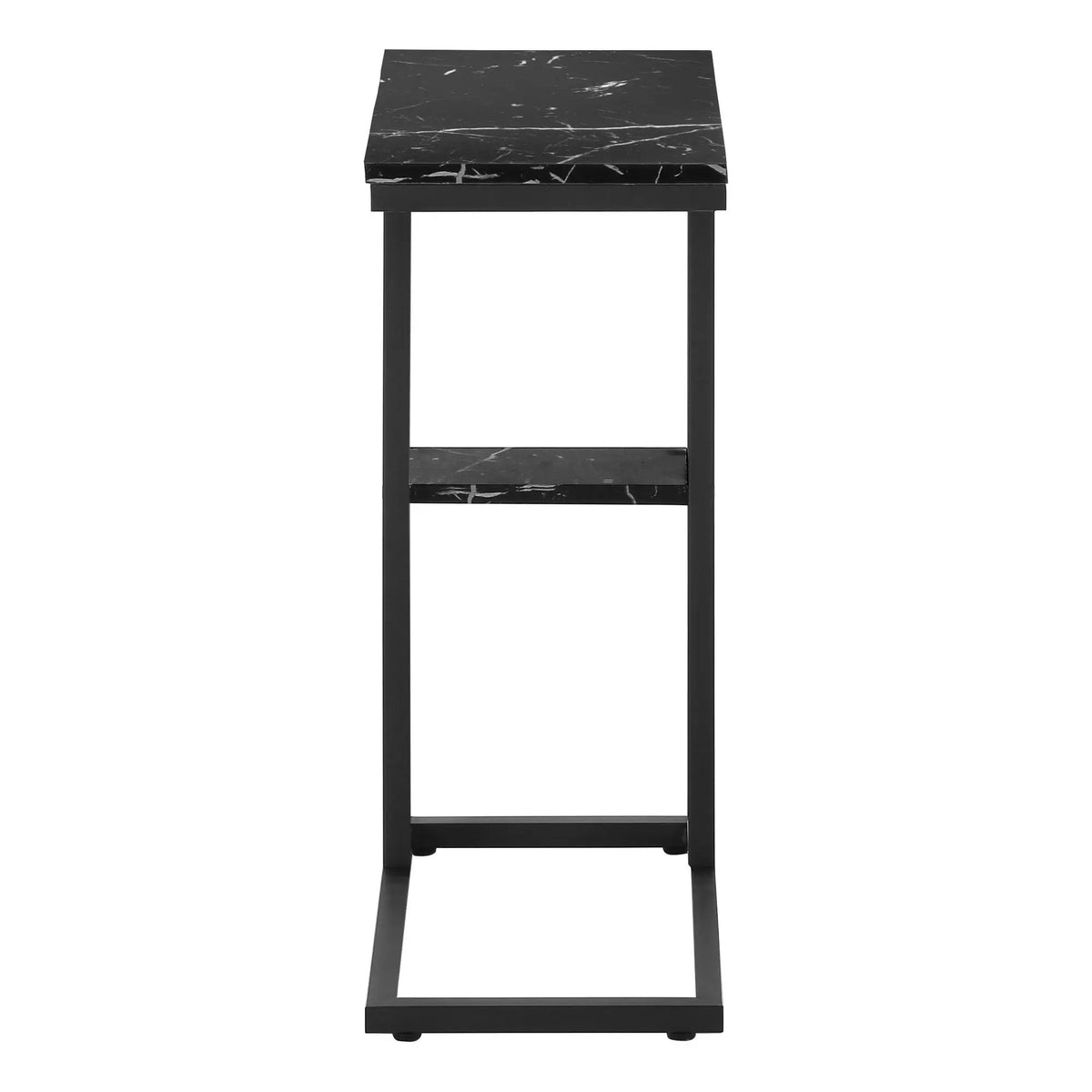Marble Look C-Shaped Accent Table | Durable Metal Frame | Rectangular Tabletop | Portable Design