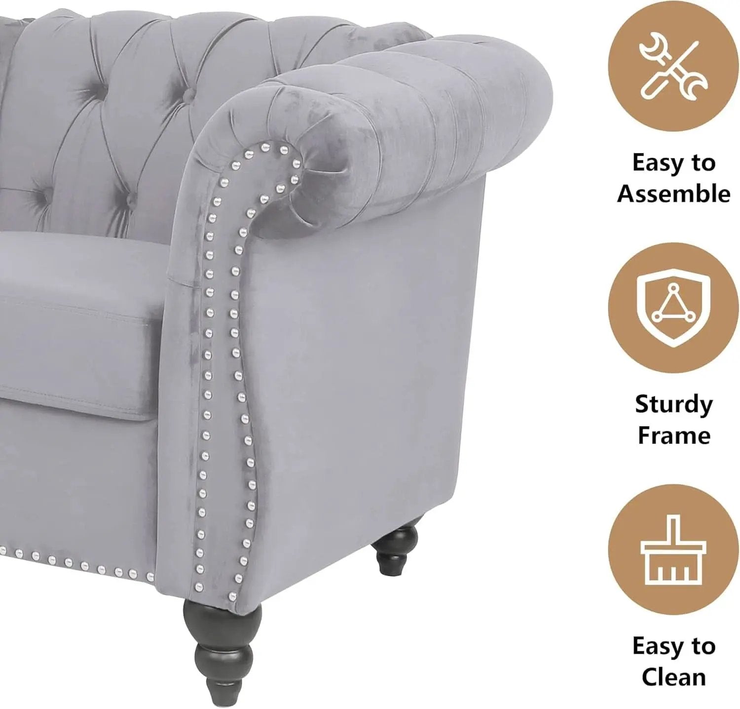 3 Piece Velvet Living Room Set Sectional Chesterfield Sofa Upholstered Loveseat And Chair from PriceLows™