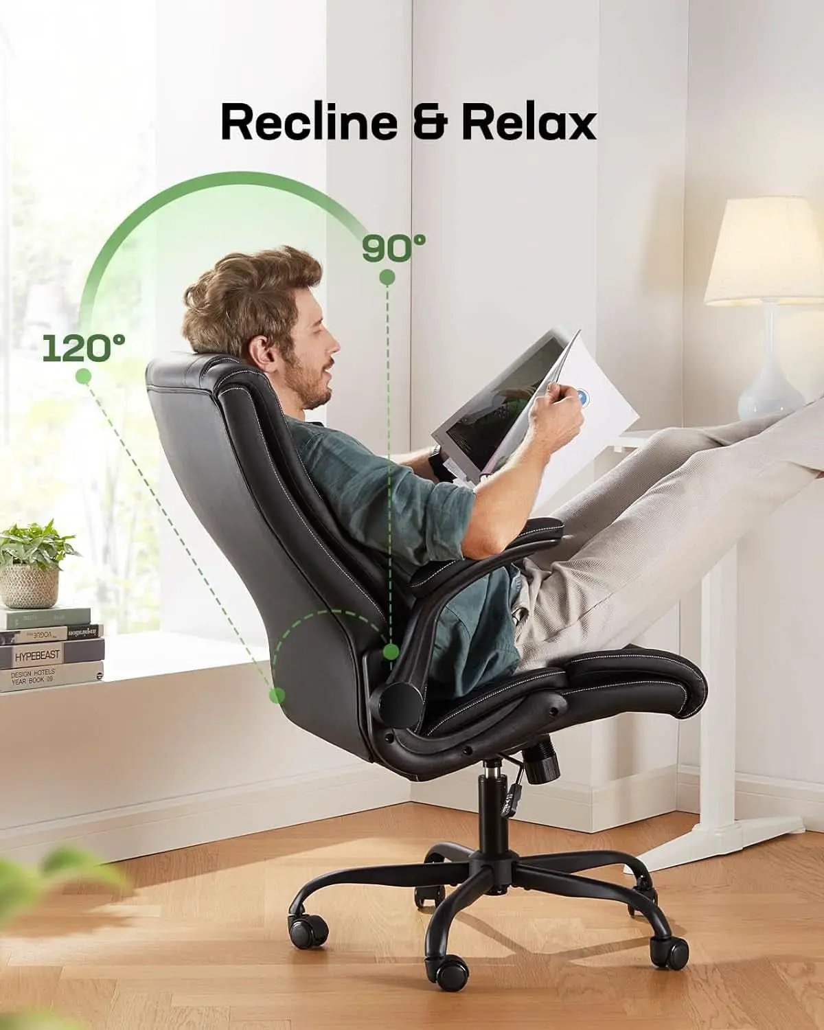 Executive Office Chair With Flip Up Armrests PU Leather Black from PriceLows™