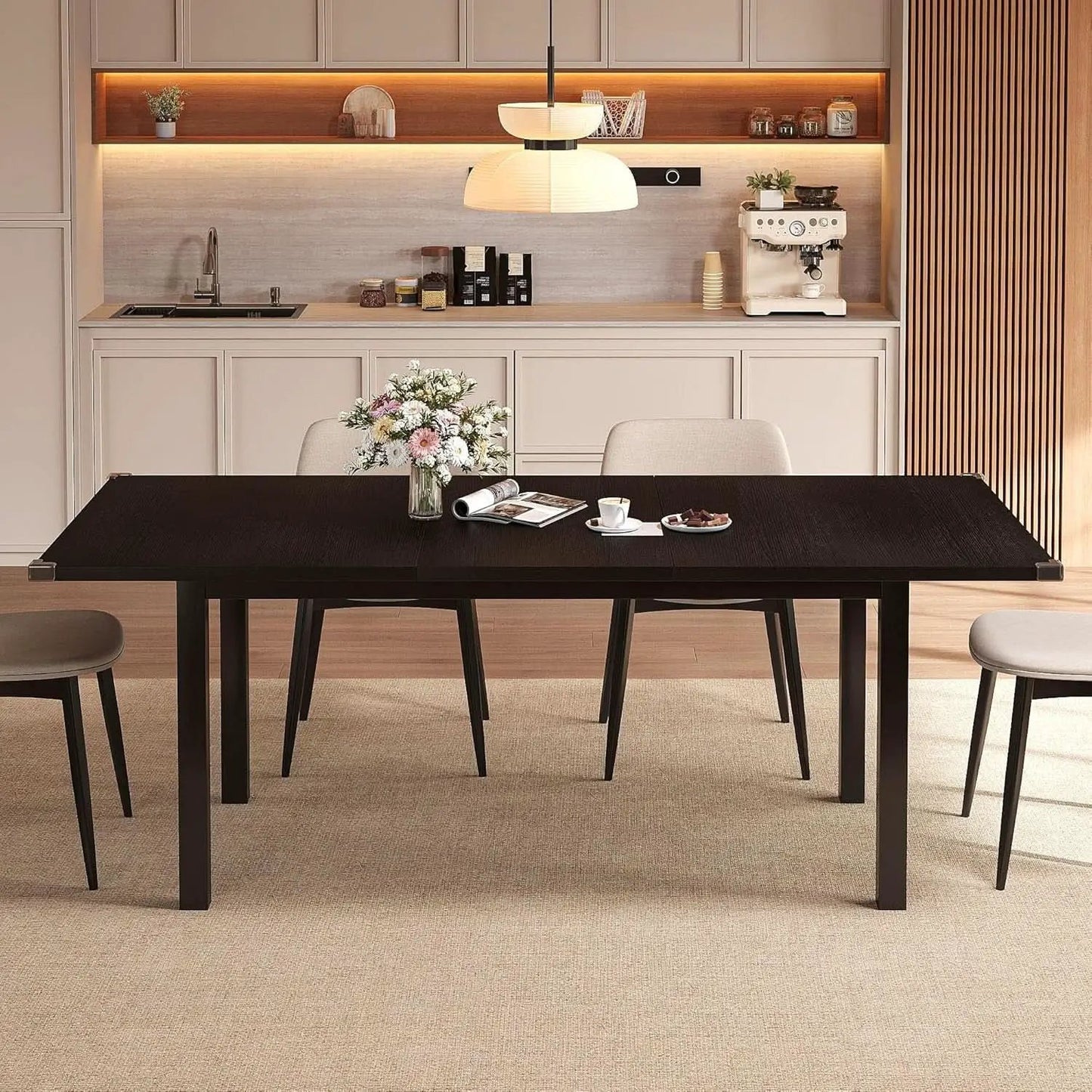 Black Extendable Dining Table 63 Inch For 4 To 6 Guests from PriceLows™