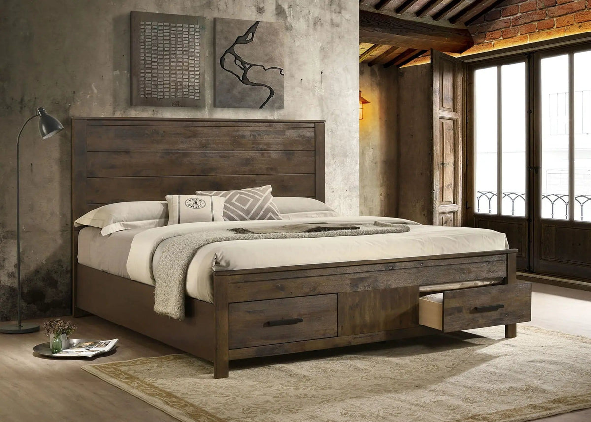 Woodmont Eastern King Storage Bed Rustic Golden | 79.75 x 83.75 x 54 in | Veneer | Brown