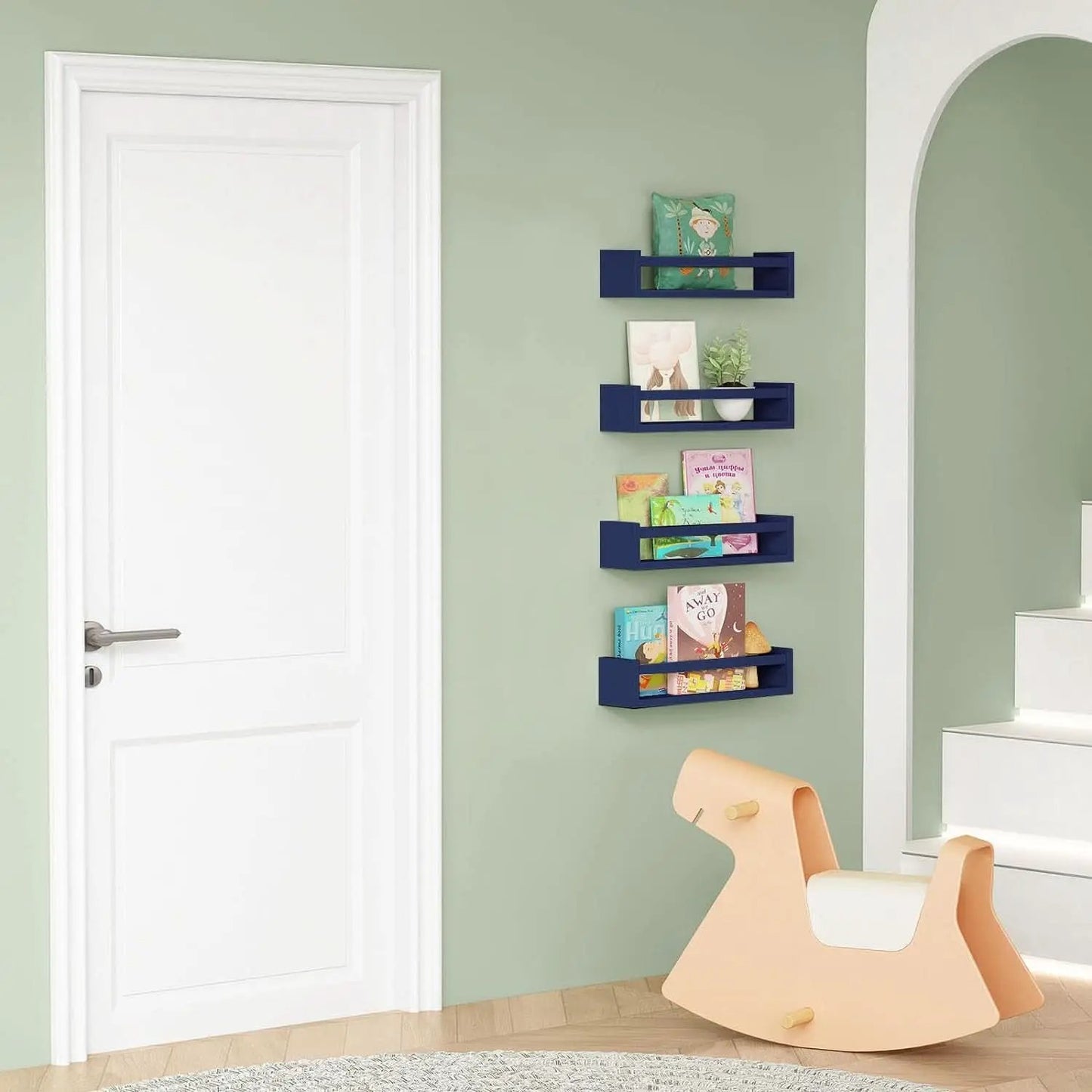 Navy Blue Floating Book Shelves Set of 4 Wall Mounted from PriceLows™