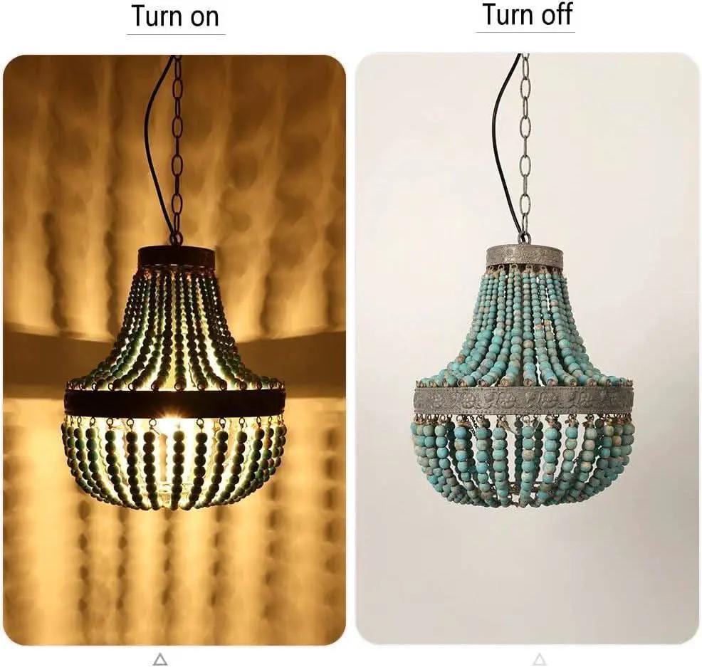 Gray Blue Rustic Wood Bead Chandelier Pendant Light from PriceLows™