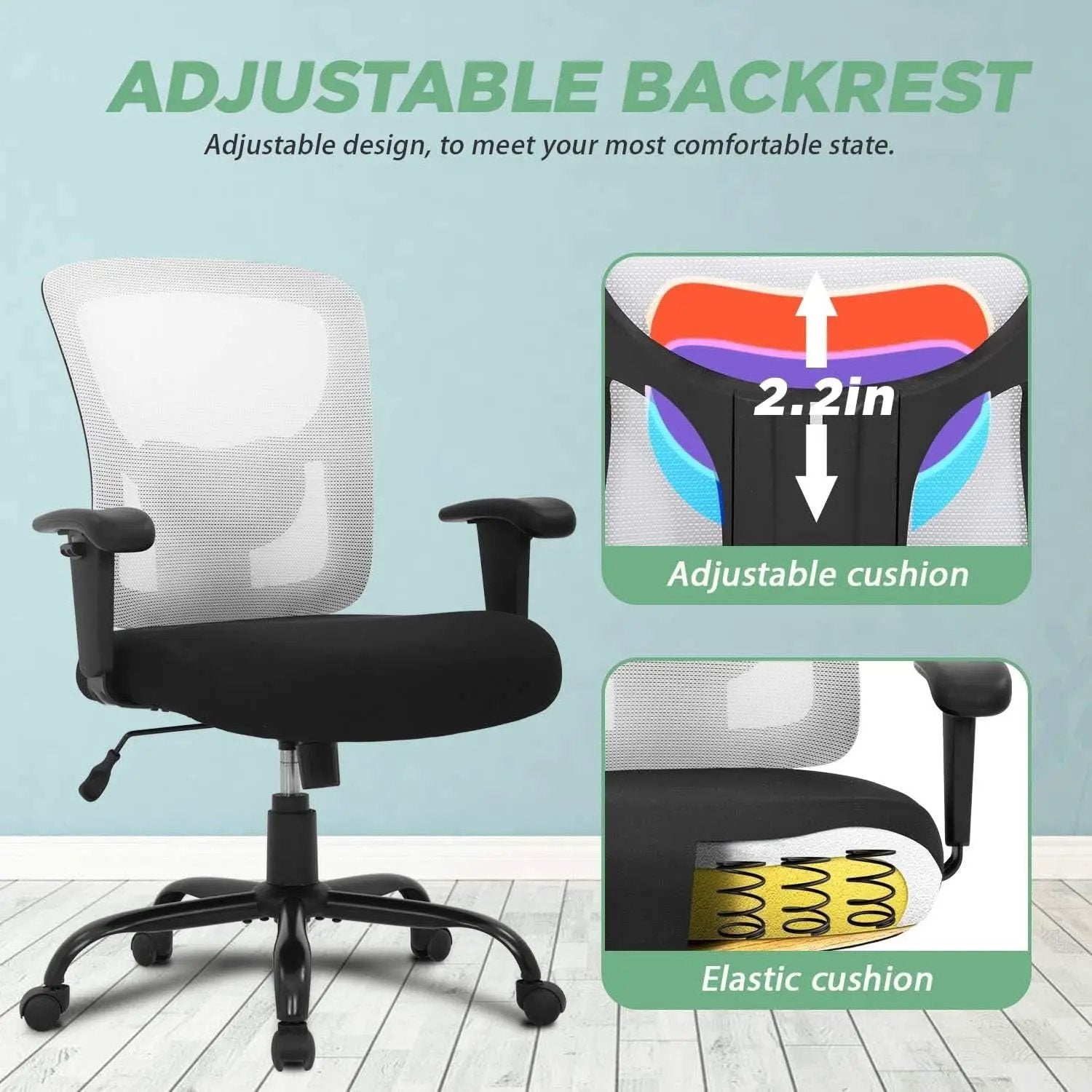 Big And Tall Office Chair 400 Lbs Capacity Adjustable Lumbar Support from PriceLows™