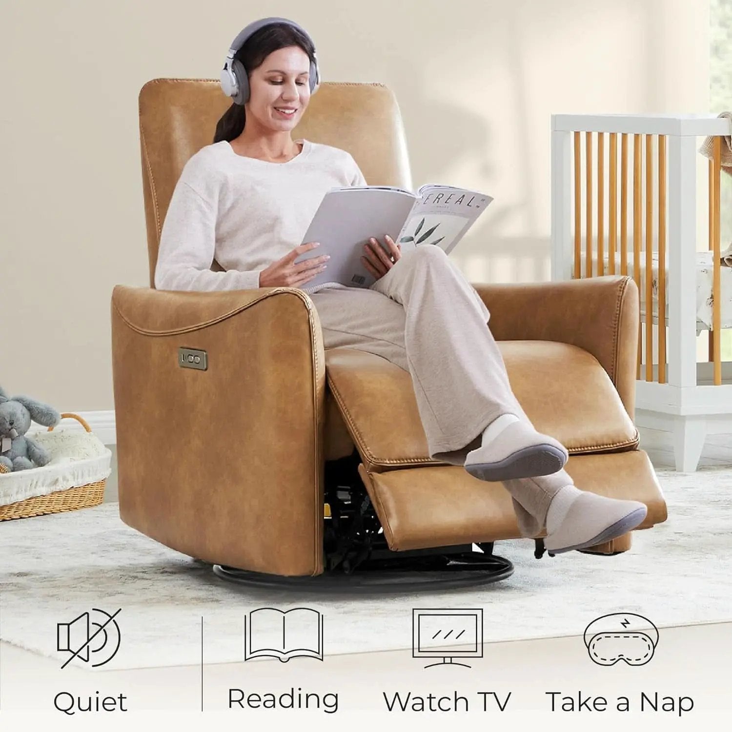 Power Recline Swivel Recliner With Lumbar Support For Living Room from PriceLows™