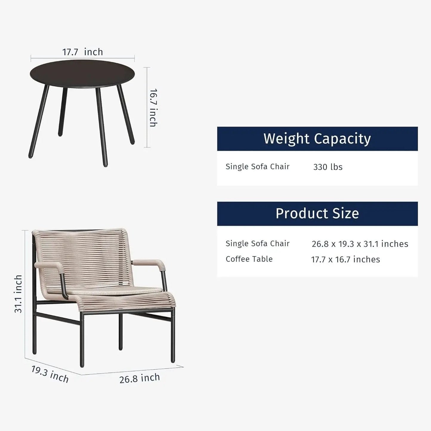 Modern 3-Piece Outdoor Bistro Set with Wide Chairs from PriceLows™