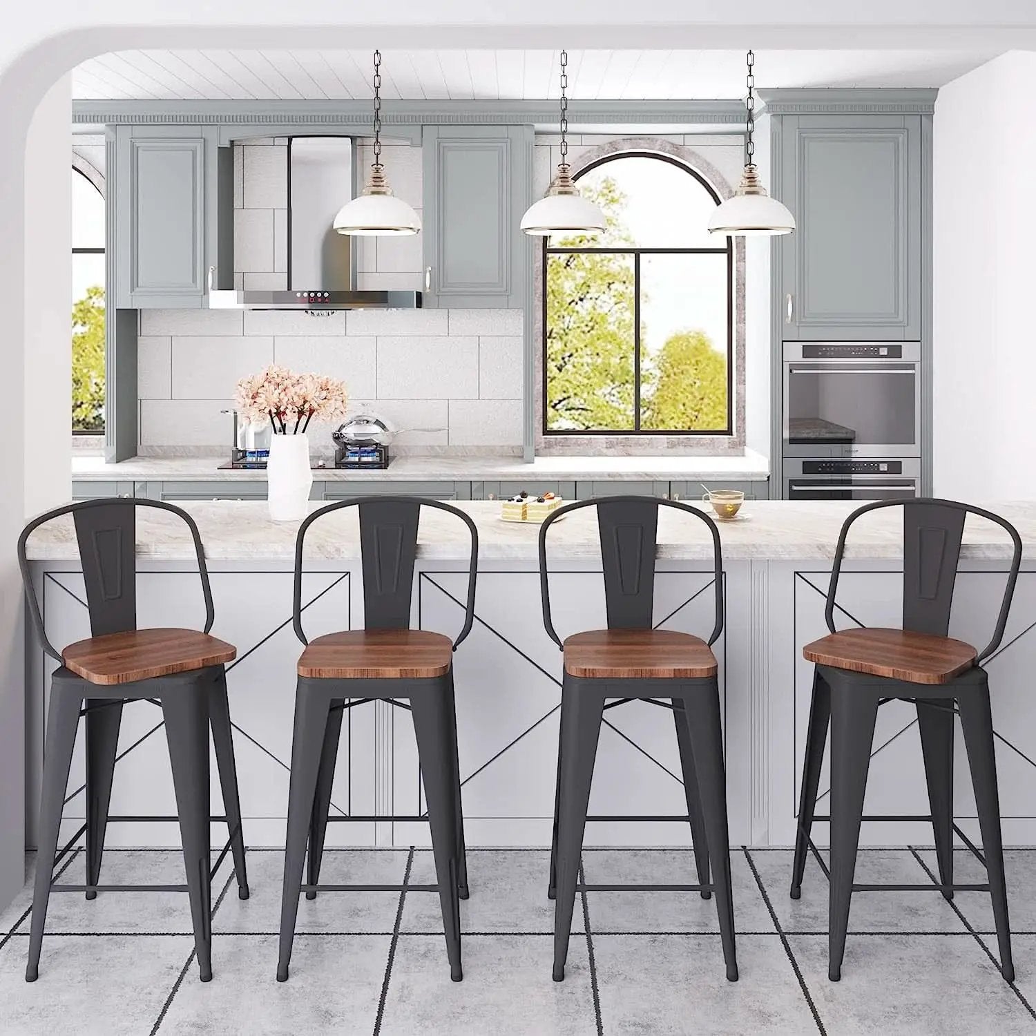 Counter Height Swivel Bar Chairs With Back Set Of 4 from PriceLows™