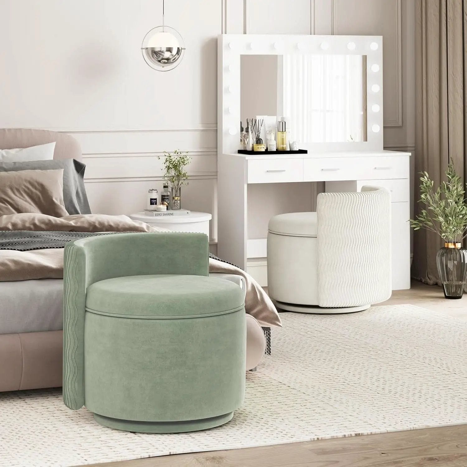 Emerald Velvet Vanity Ottoman With 360DegreeSwivel from PriceLows™