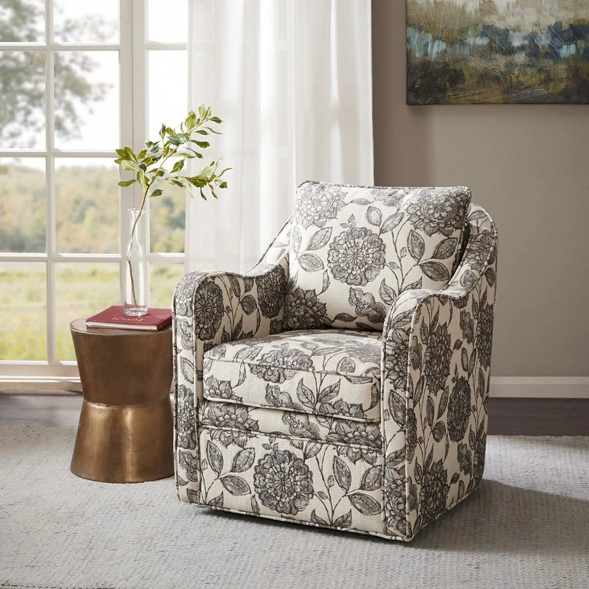 Wide Seat Swivel Arm Chair | 360 Degree Rotation | 300 Lb Capacity | Loose Back Pillow