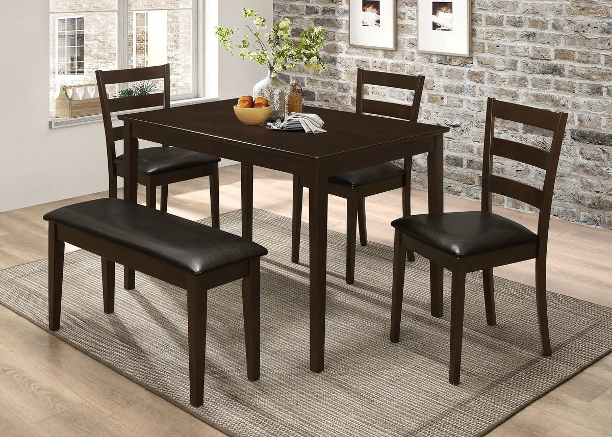 Guillen 5-piece Rectangular Dining Table Set | 5-Piece Set | Rubberwood & Engineered Wood | Cappuccino