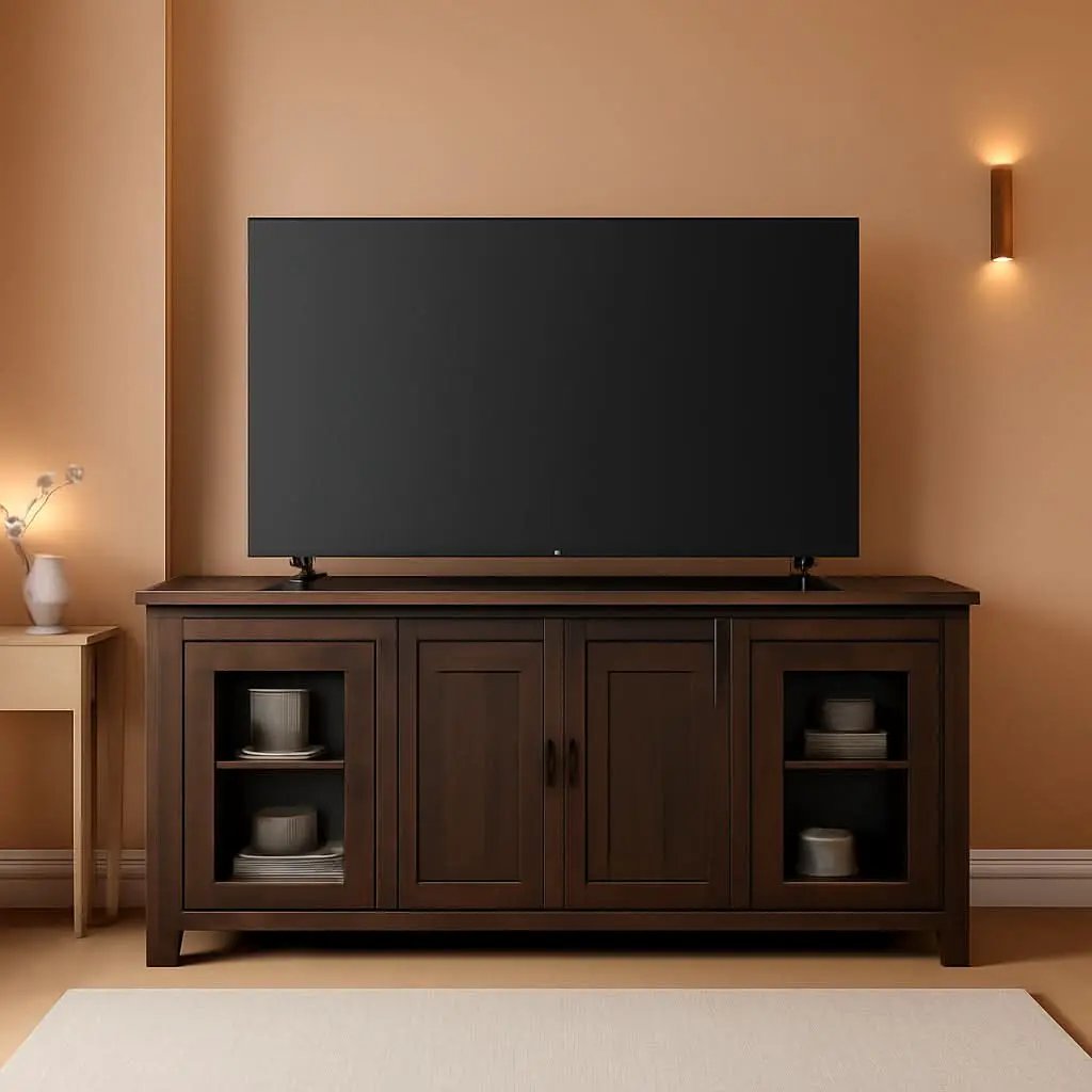 Espresso TV Stand With Sliding Barn Doors Solid Pine from PriceLows™
