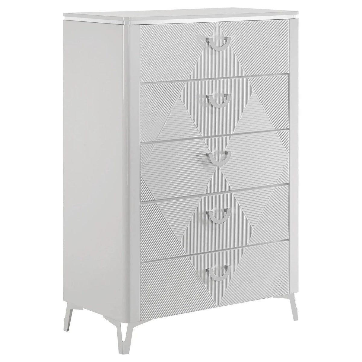 Cassia 5-drawer Bedroom Chest of Drawers White High Gloss | 35 x 17.75 x 52.25 in | Metal | Bedroom