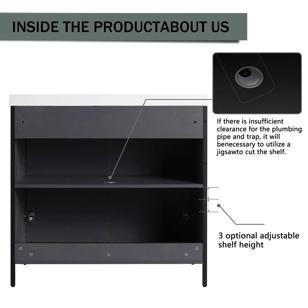 Modern Freestanding Bathroom Vanity With Resin Sink & Soft Close Cabinet Doors | 4 Pieces | Metal & Plywood | Bathroom