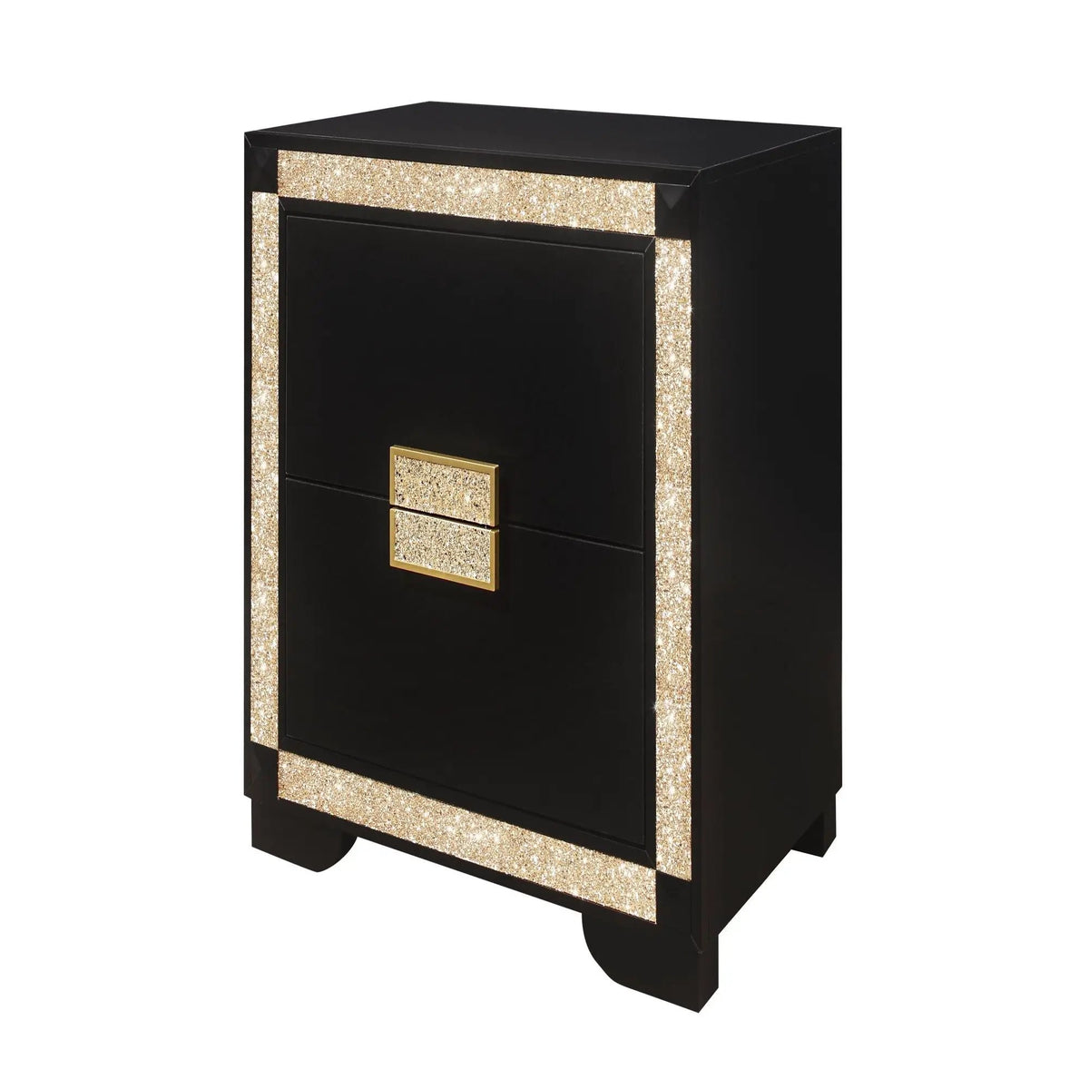 Lively Nightstand | Black Finish | Gold Glitter Detail | Thick Bar Handle Hardware
