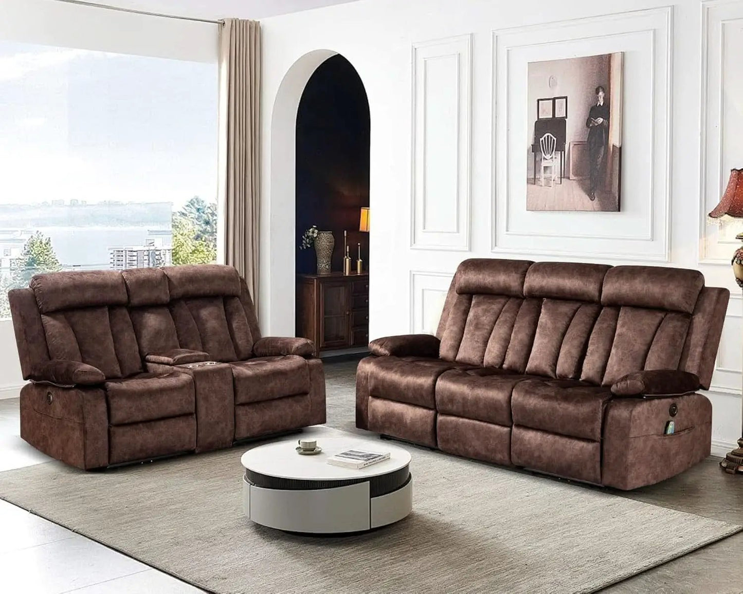 Power Reclining Sofa Set 3 Seat With Massage USB Ports from PriceLows™