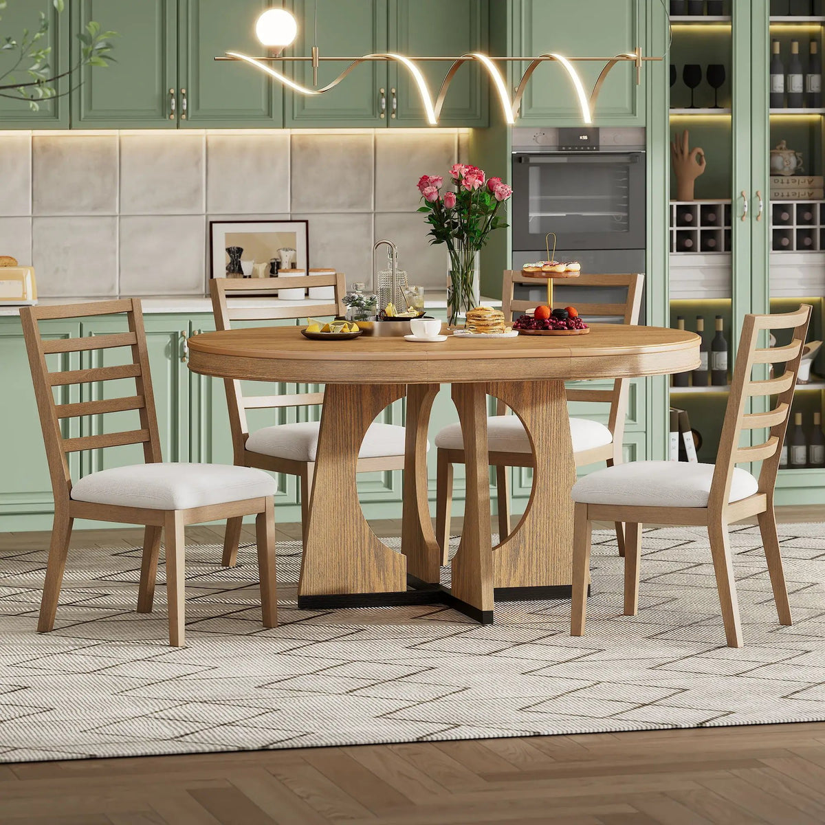 Round Dining Table Set | Extendable Top | 4 Chairs Included | 4 Seater