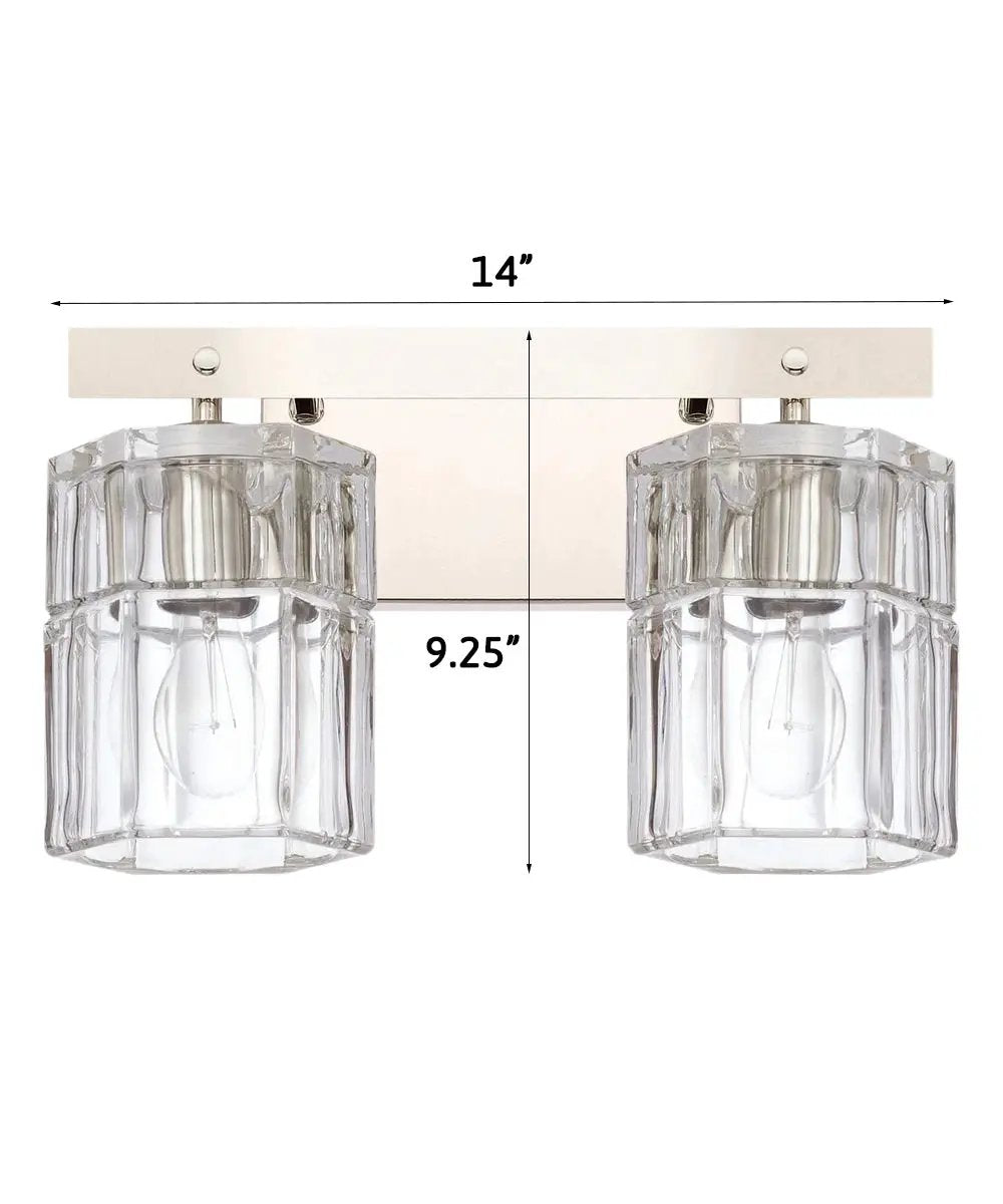 Bathroom Vanity Light | 14 Inch Wide | 2 Light | Polished Nickel