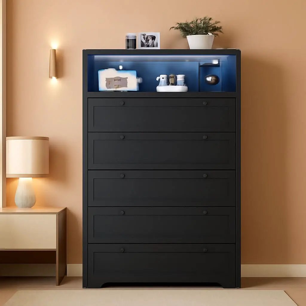 Tall Black Dresser With Customizable RGB Illumination from PriceLows™