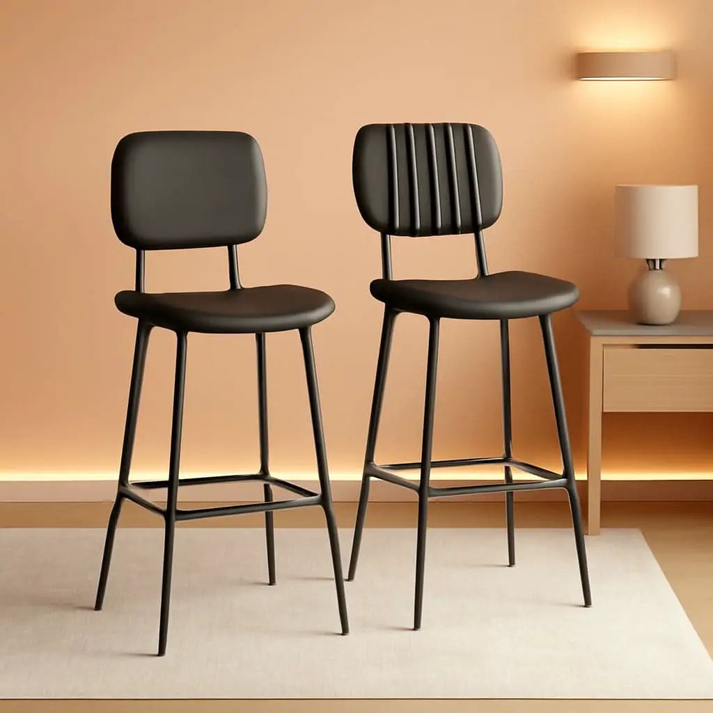 Bar Stools Set 2 24.6In Counter Height Black Faux Leather from PriceLows™