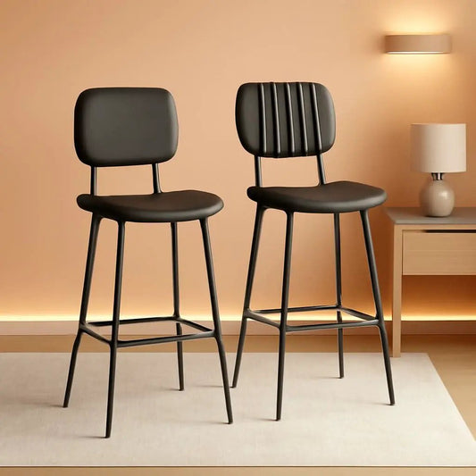 Bar Stools Set 2 24.6In Counter Height Black Faux Leather from PriceLows™