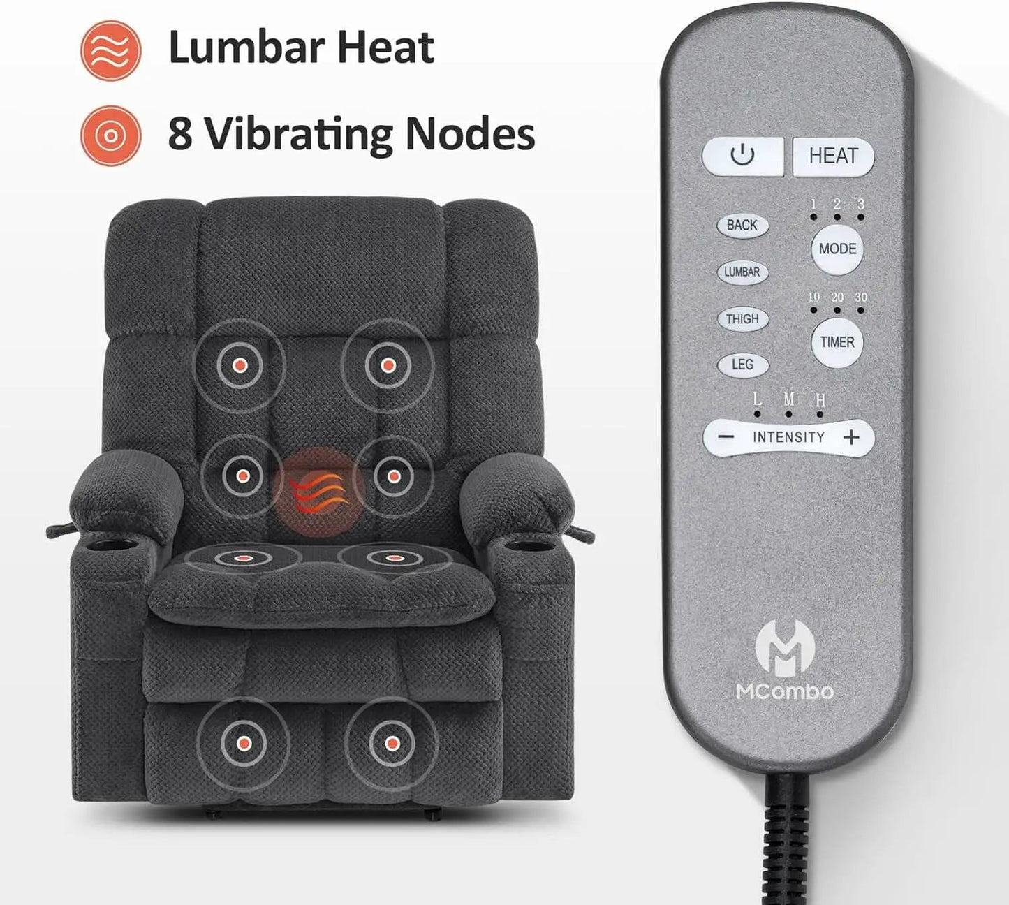 Dark Grey Wide Power Lift Recliner With Massage And USB from PriceLows™