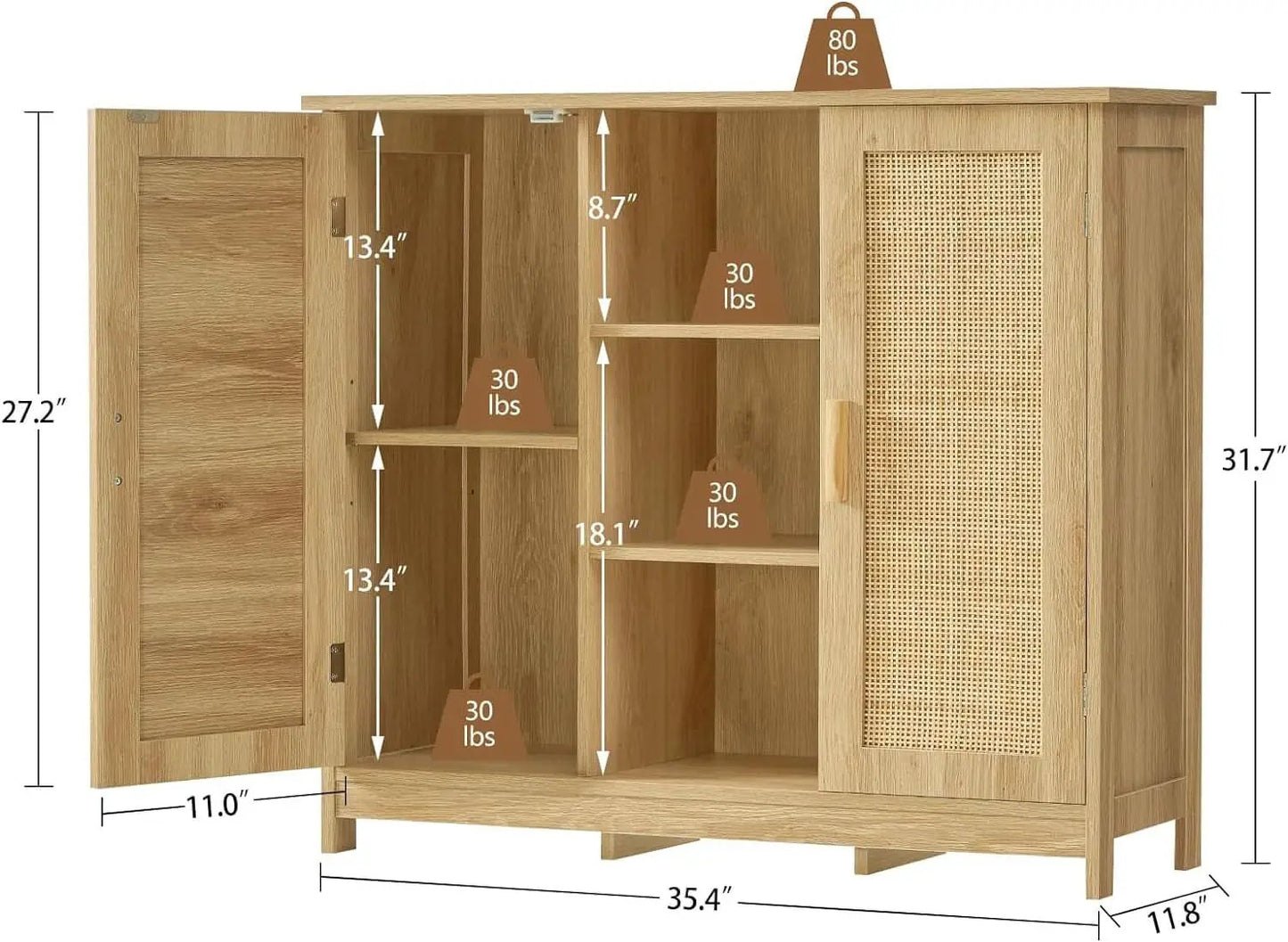 Rattan Storage Cabinet With 4 Adjustable Shelves Natural from PriceLows™
