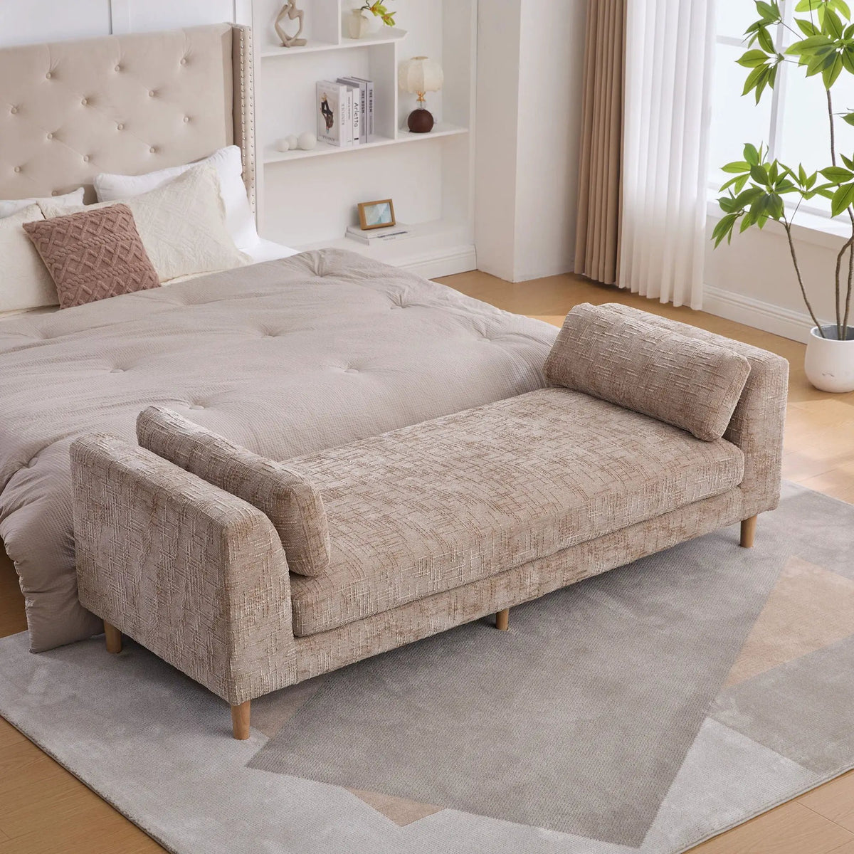 End Of Bed Bench | Upholstered With Armrests | Trapezoid Chaise Design | Kiln-Dried Solid Wood