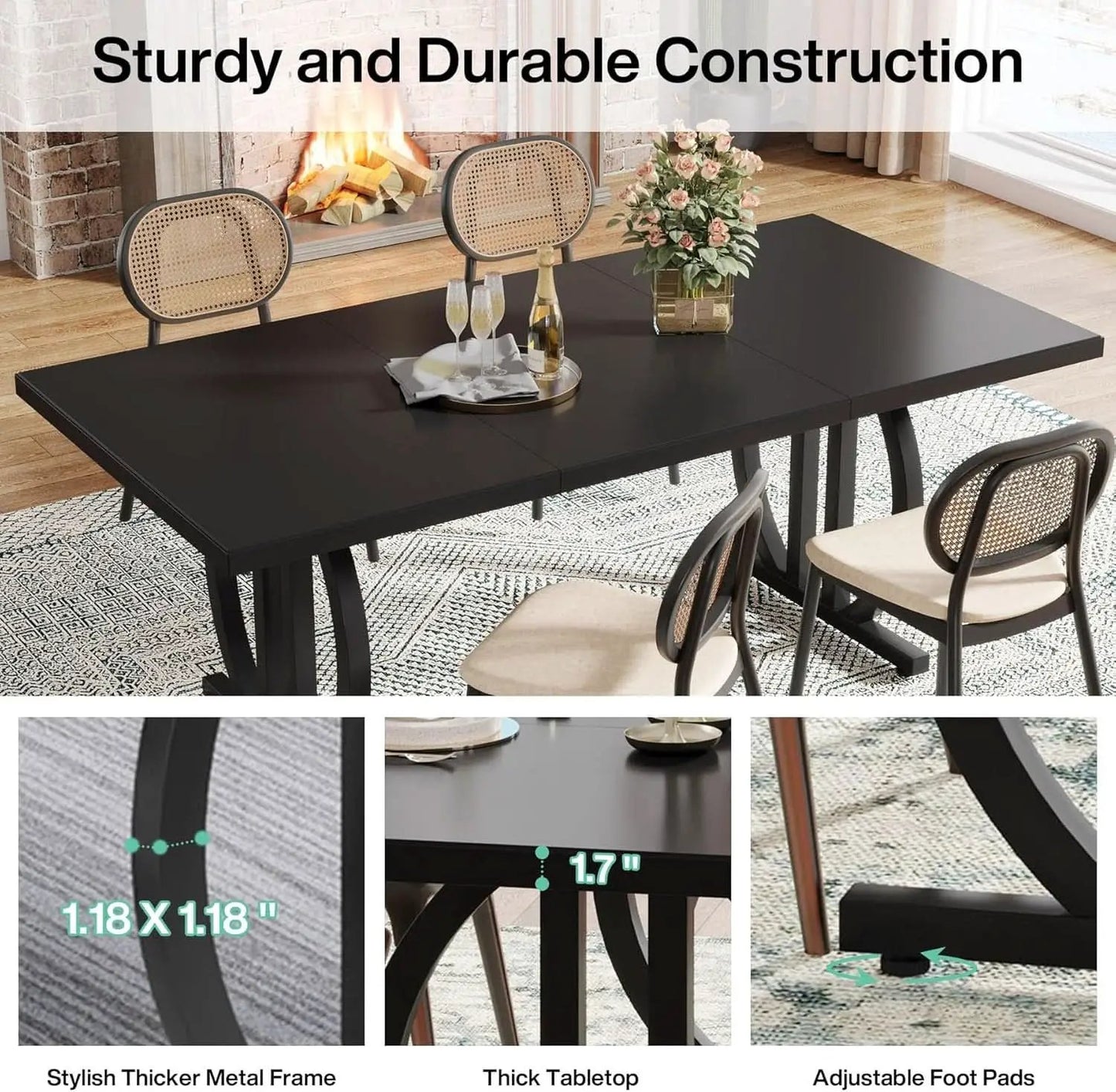 Black Modern Dining Table For Four To Six Rectangular from PriceLows™