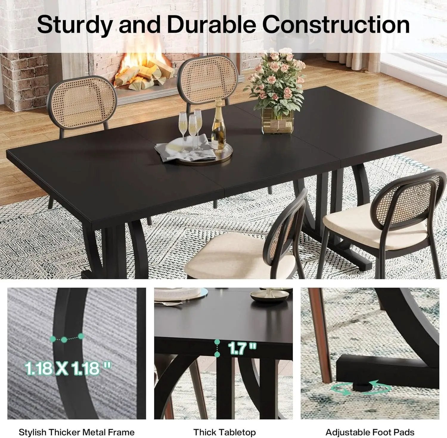 Black Modern Dining Table For Four To Six Rectangular from PriceLows™